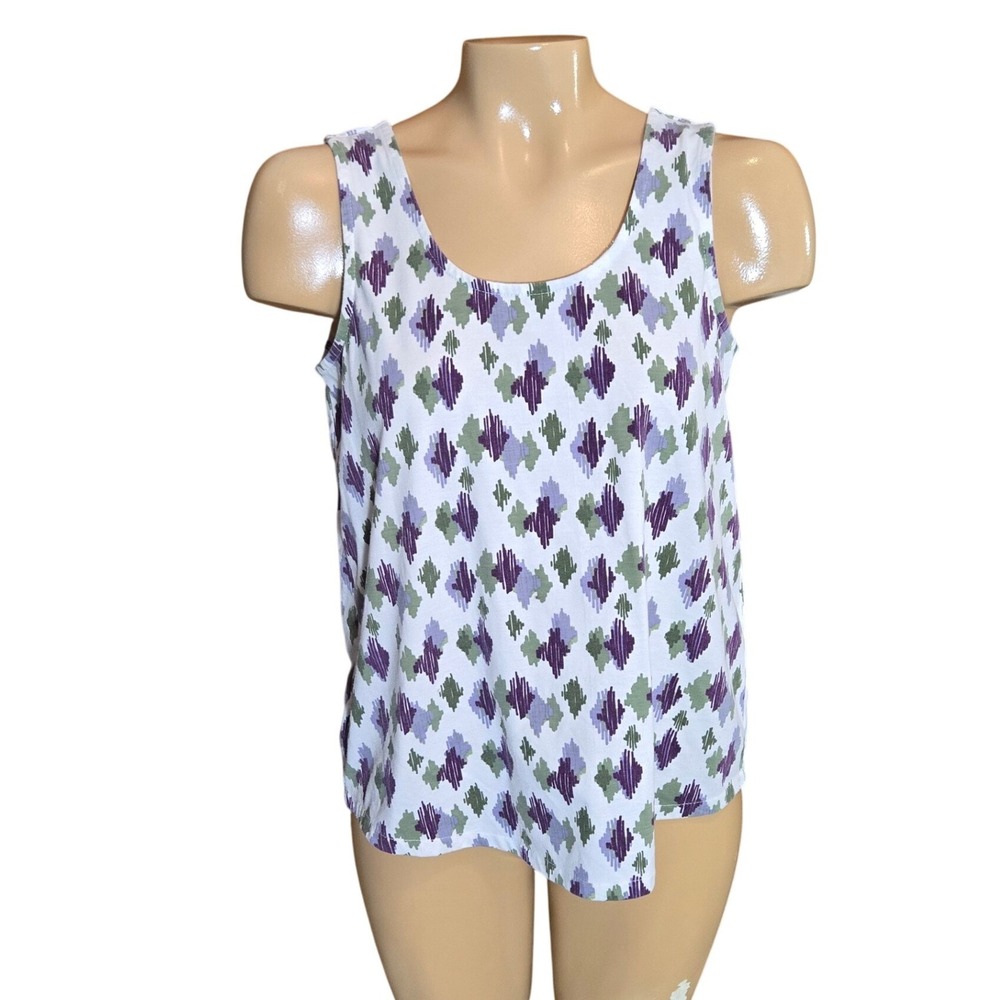 Aventura Womens Tank Top‎ Purple Olive Green X Small Ikat Diamond Y-Back